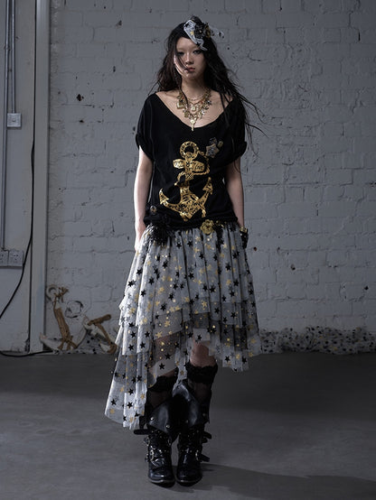 Kleid Balletcore Stufenrock aus Netzstoff, trägerlos, Grau/Asche