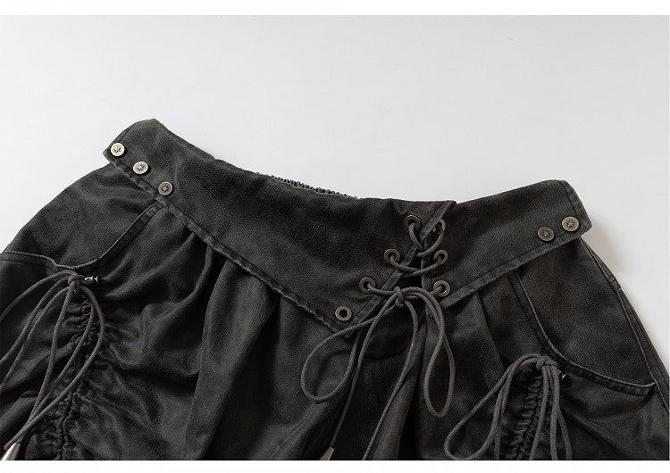 ダークフォールドオーバーウエスト フェードウォッシュ ヴィンテージ レースアップ グレー