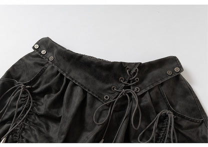 ダークフォールドオーバーウエスト フェードウォッシュ ヴィンテージ レースアップ グレー