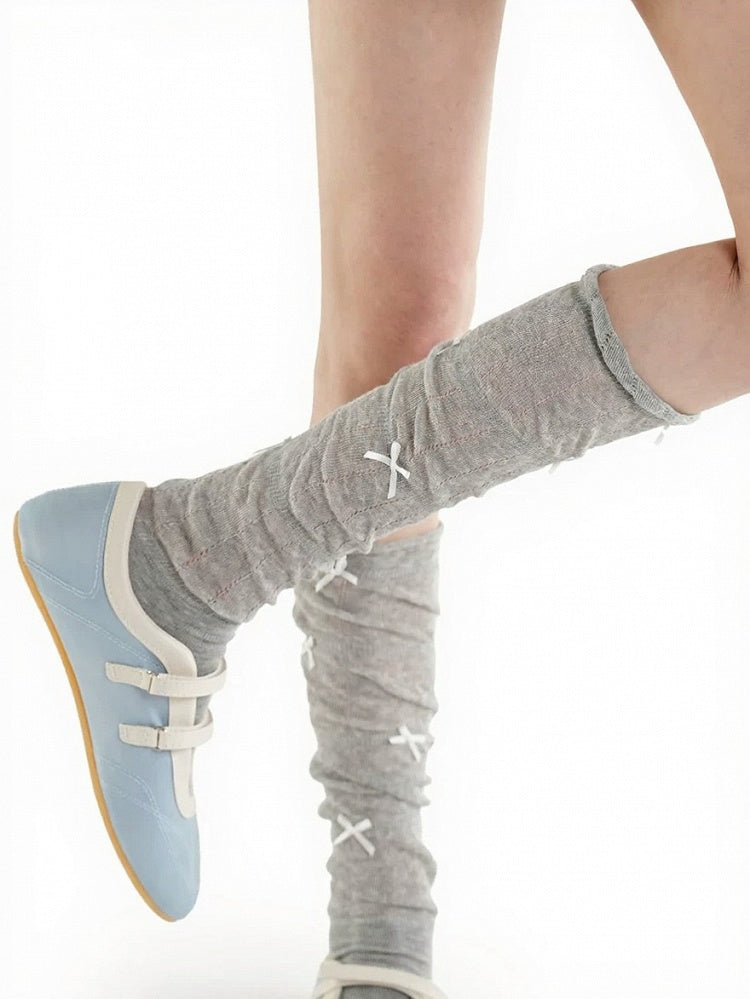 4-Color Striped Ruffled Calf Socks with Bow Detail - ModaSwings