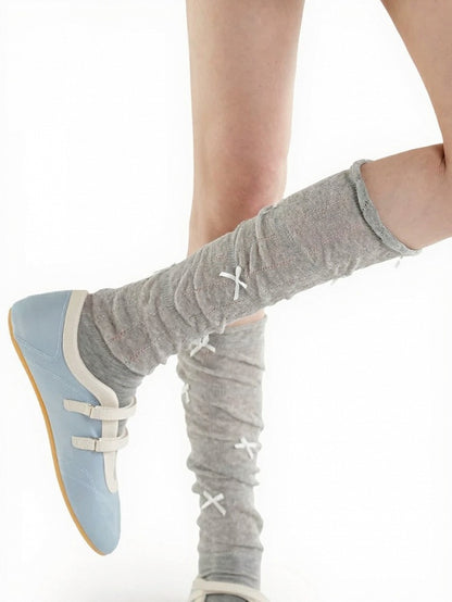 4-Color Striped Ruffled Calf Socks with Bow Detail - ModaSwings