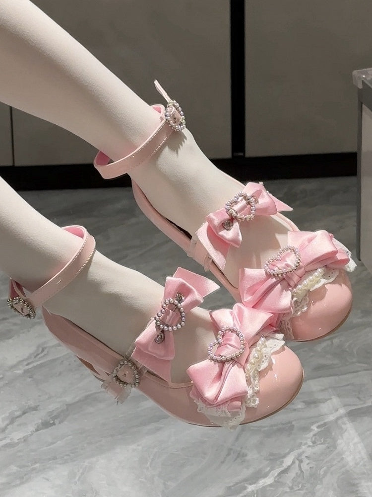 Janes Pink Mary at Heels Heart Bow Top Cut-out