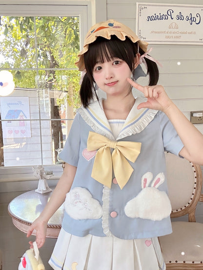 Sailor Bunny Collar Design Light Blue Cloud T-shirt Pockets and