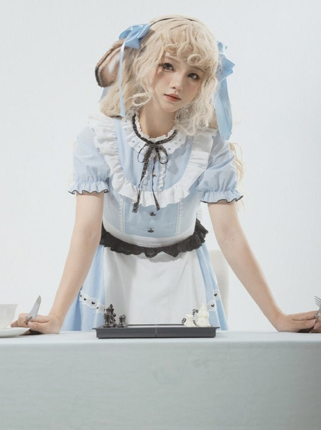 Schürze Mädchen Süßes Kleid Karo + Hase