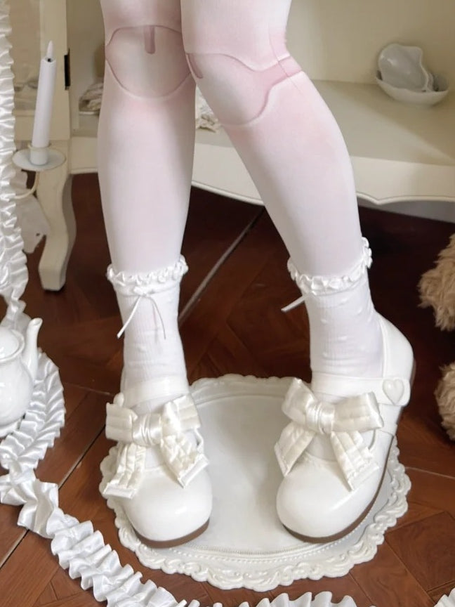 Bow Style Flats Lolita with Decor - Inspired Mary Sweet Velcro and Strap Detail Heart Jane