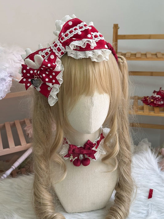 Lace Bow Trim Pattern Sweet Lolita KC Polka-dot Red