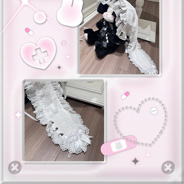 with White Lace-trimmed Ear Bow Decoration Bunny Hat