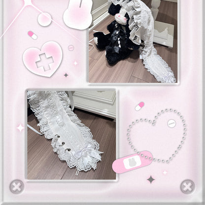 with White Lace-trimmed Ear Bow Decoration Bunny Hat