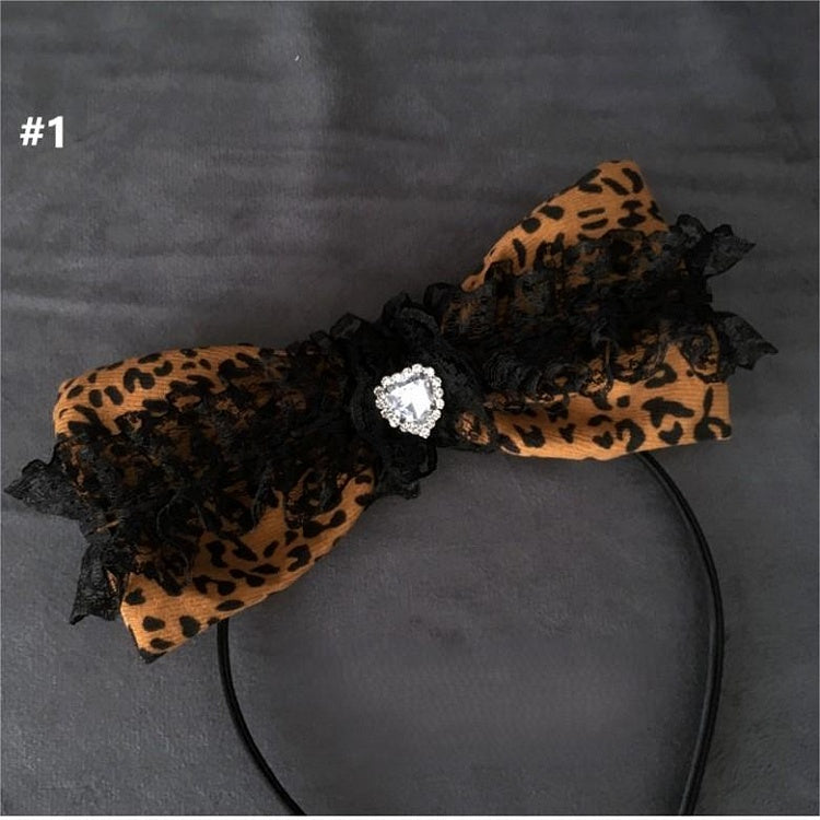 with Options Bow Trim Big Rhineston 2 Leopard Print Lace Heart KC