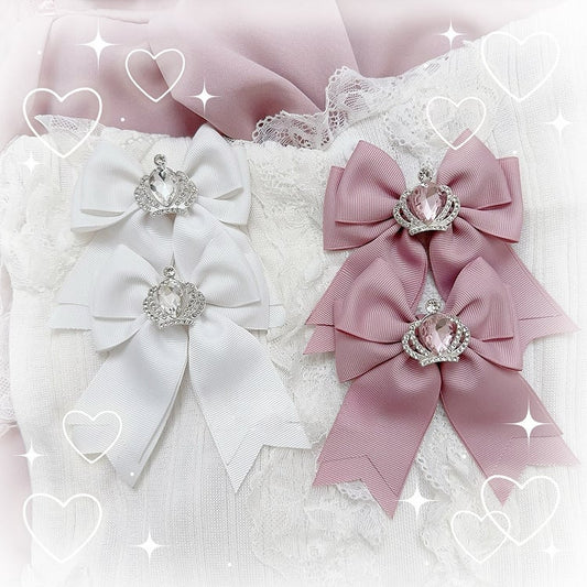 Jirai Kei Blau-weiße Strass-Kronen-Schleifen-Haarspangen