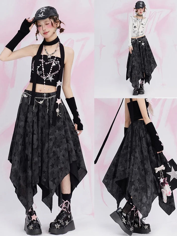 ブラックY2Kスターハンカチヘムスカート