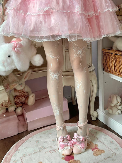 Tights Butterfly Lolita White Print Sweet
