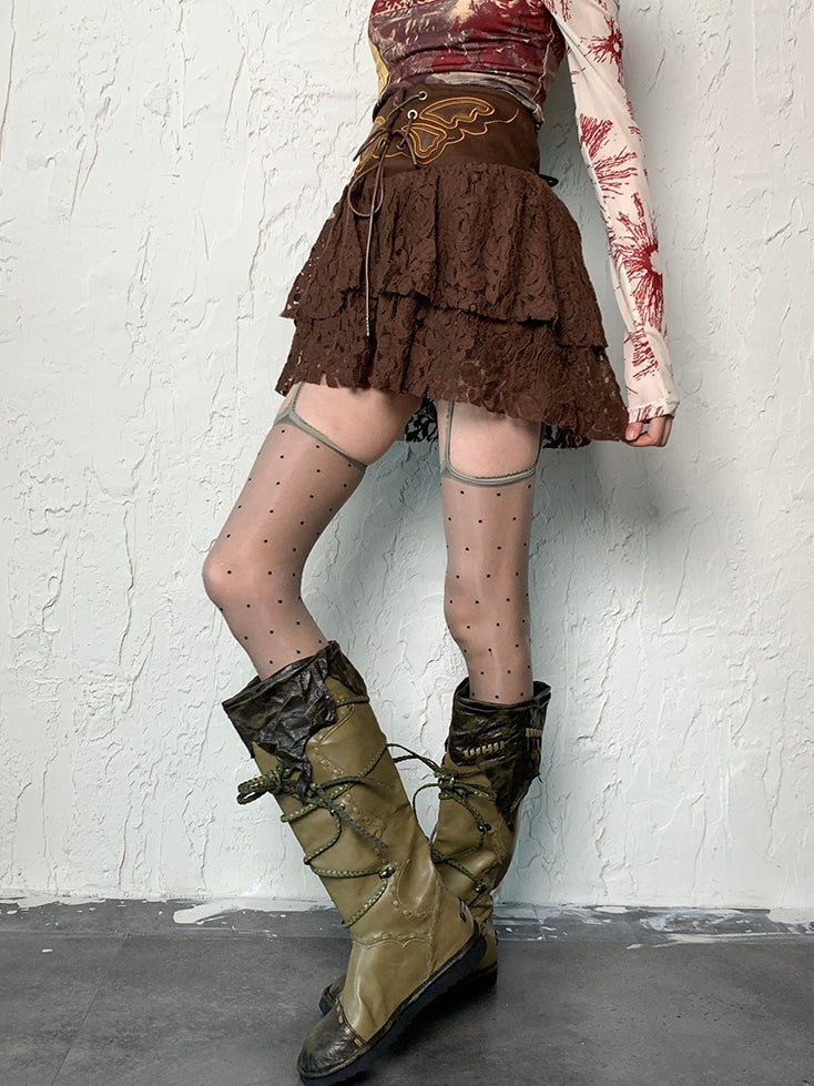 Suspender Y2K Stockings Pattern Polka-dot Gray/Black/Nude/White