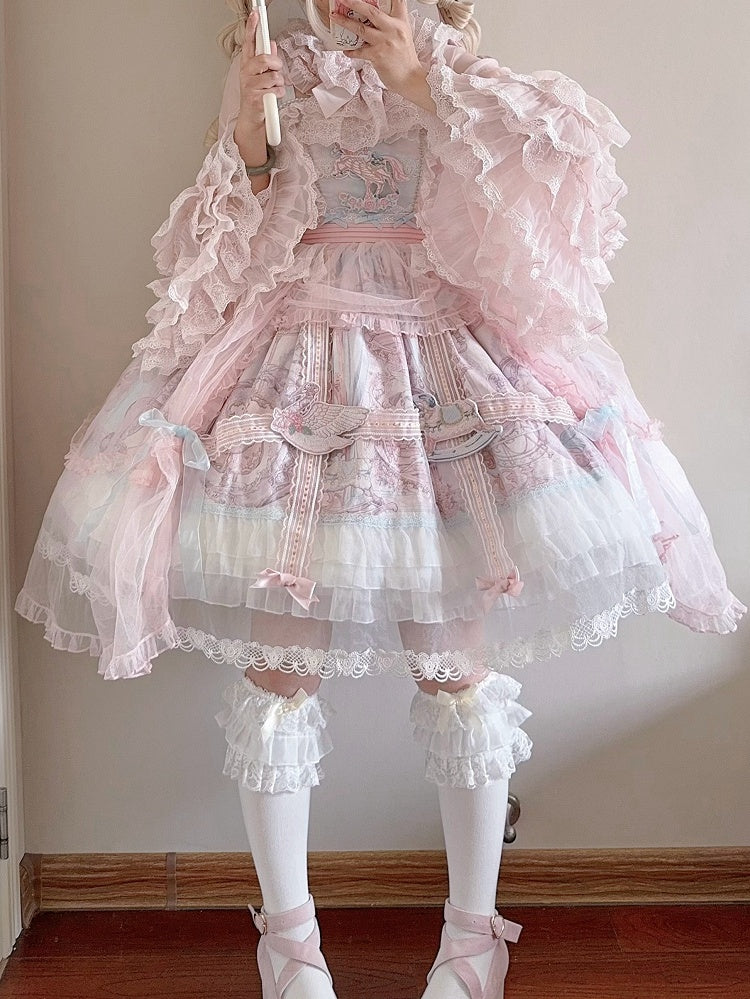 ピンクのロングレイヤードベルスリーブシフォンブラウス