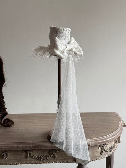 Hat and White Detail with Lolita Top Veil Feather Mini