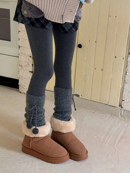 Knit Warmers Cable Leg Pom-Pom Tie with