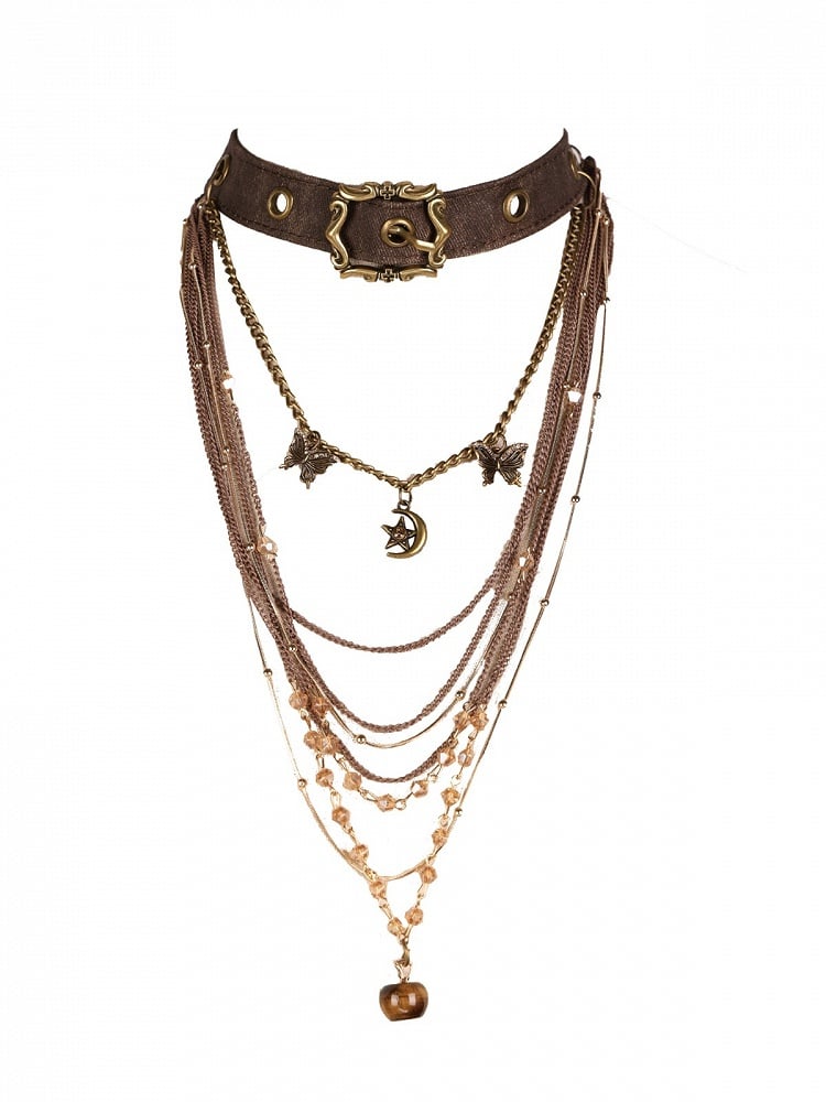 Vintage Multi-Layer Necklace with Butterfly Charms - Virtual Orbit