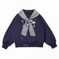 Kawaii Navy Mouse Print Crewneck Sweatshirt with Plaid Shawl Set for Daily Wear - PINK SAVIOR