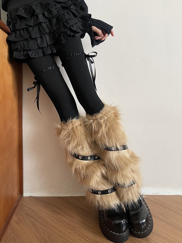 Decorations Punk Strap Warmers White/Khaki/Black Plush Leg PU Leather with