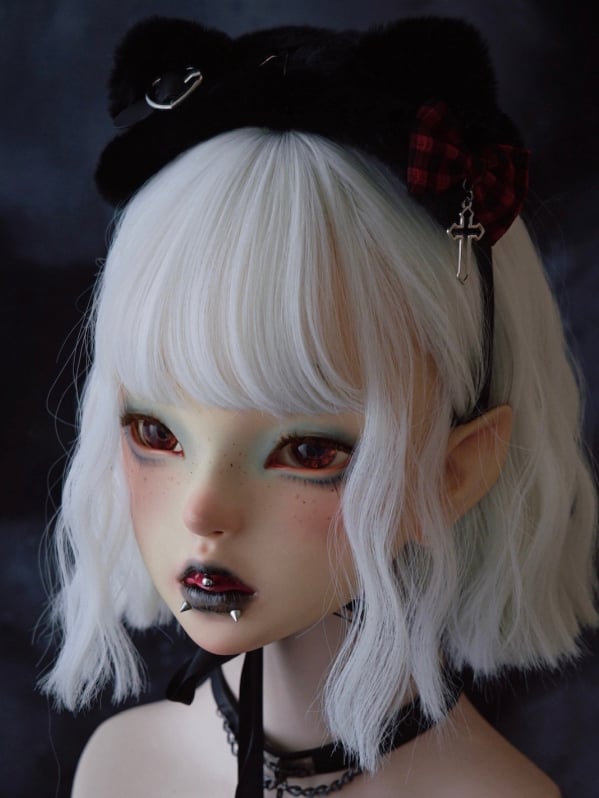 And Details Red With Hairband Pattern Heart Cat Bowknot Ear Black Plaid Buckle