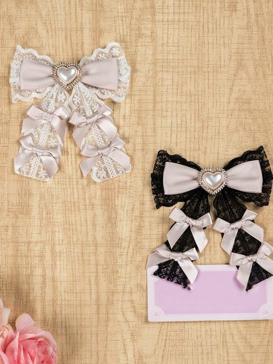 4 色 ジライケイ リボン ハート レース ヘアクリップ