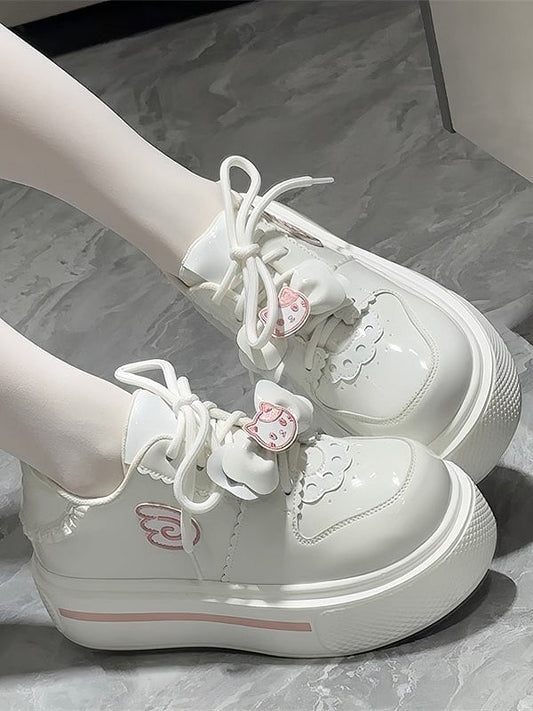 Platform Lolita Toe Round Sweet PU with Sneakers White