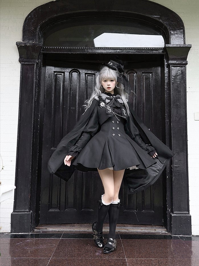 Cape Buttons Lolita Black Silver-tone with Gothic