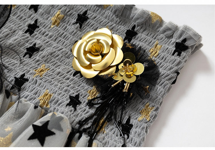 Kleid Balletcore Stufenrock aus Netzstoff, trägerlos, Grau/Asche