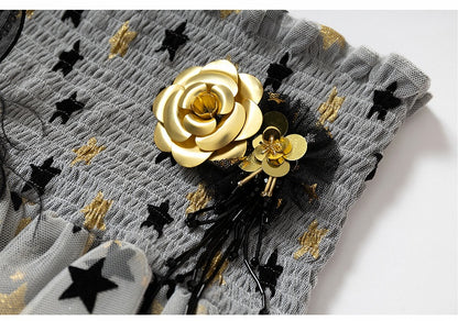 Kleid Balletcore Stufenrock aus Netzstoff, trägerlos, Grau/Asche