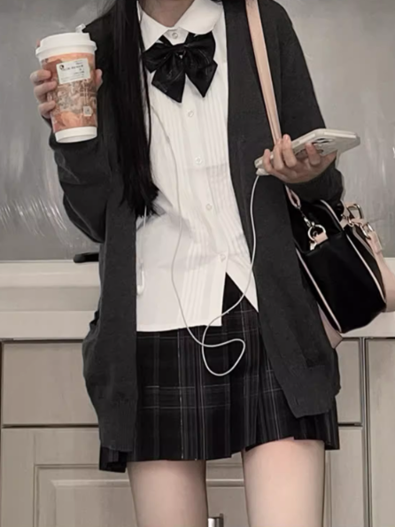 Rock Muster Grau 42CM Dunkel JK Plissee Uniform Plaid