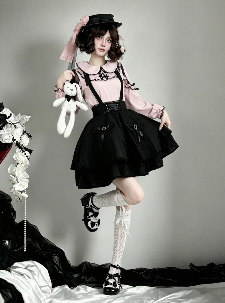 Onyx Bow-Adorned Overlay Skirt with Jirai Styling - AMAHAKAWA