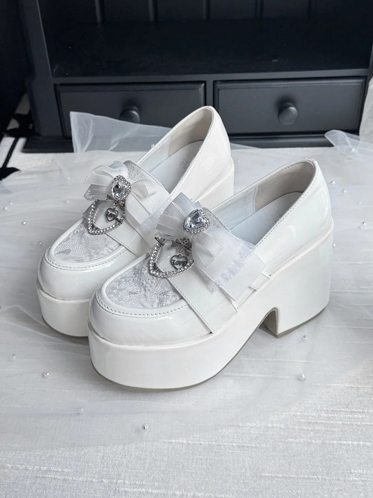 with Kei Toe Jirai Slip-Ons: White Block Platform 9.5cm Round Heel
