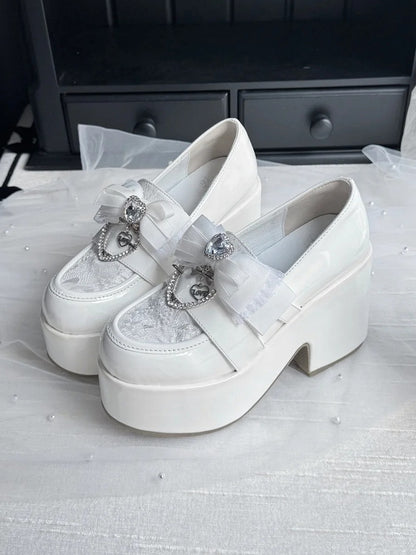 with Kei Toe Jirai Slip-Ons: White Block Platform 9.5cm Round Heel