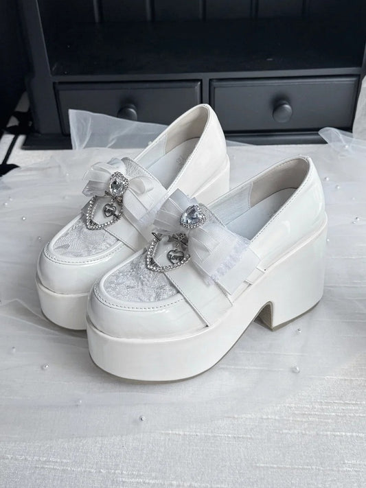 with Kei Toe Jirai Slip-Ons: White Block Platform 9.5cm Round Heel
