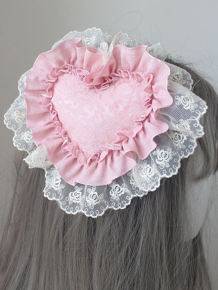 GreenPink/Pink Hairclip Lace Heart Trim