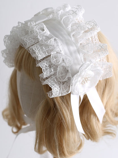 Bowknot With Lolita Detachable Hairband White Flowers Lace Gorgeous