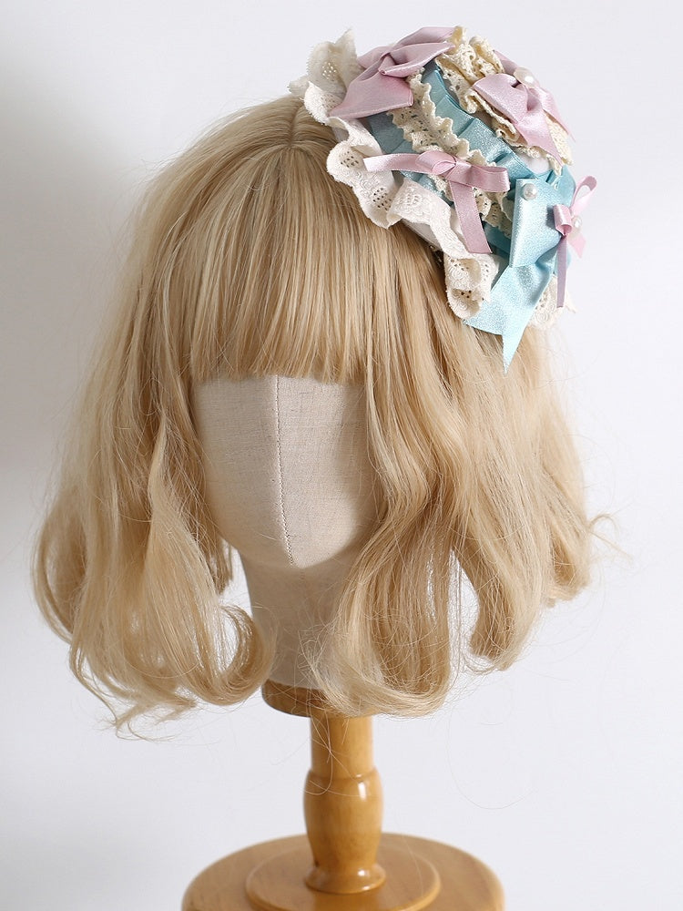 PinkBlue Mini Decorated Beaded Details Sweet Bowknot Hat Lolita