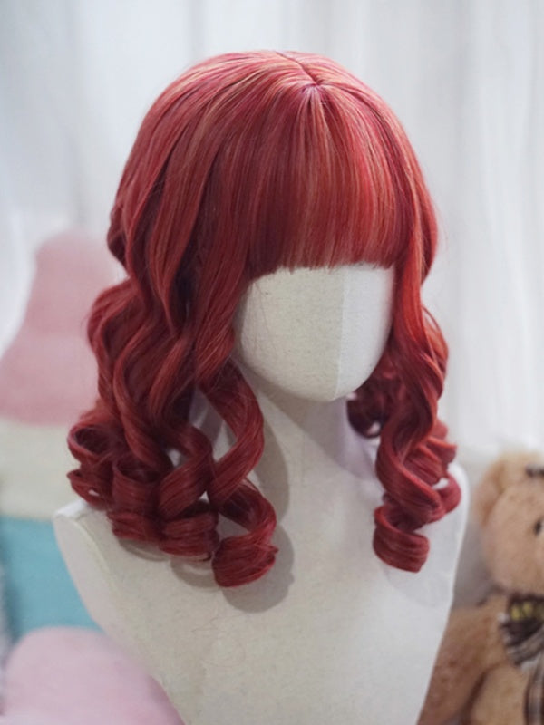 Blond/Braun/Schwarz/Weiß/Rot, über der Brust lange, gelockte römische Perücke mit vollem Pony