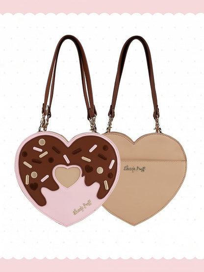 Brown Heart-Shaped Lolita Crossbody Handbag - Sheep Puff Bag