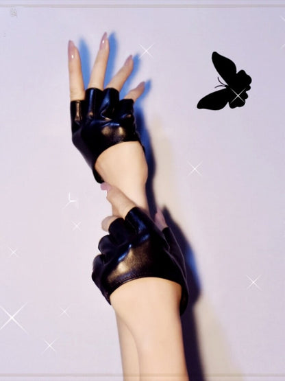 Punk Half-Finger Leather Gloves - Mr. Cat