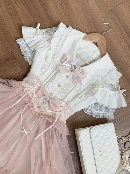 Pink Bubble Skirt with Detachable Rhinestone Bow - Ekomi