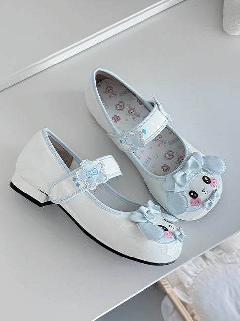 Charming in Lolita Sweet Sky Velcro Closure Blue Low-heel Bows Janes Mary Floral