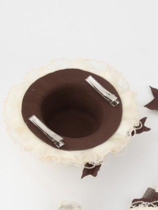 Brown Mini Lace Cake-shaped White With Lolita Clips Hat Sweet