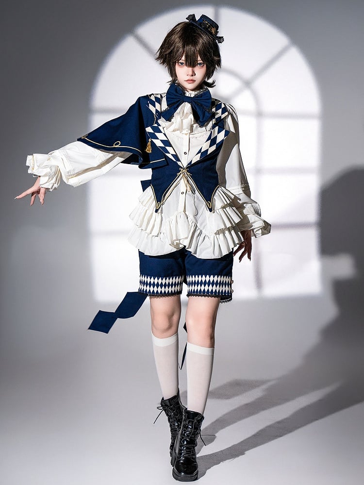 Dark Ouji Lolita Diamond Blue Cuffs Pattern Straight-leg Shorts