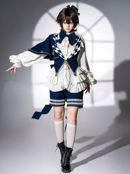 Dark Ouji Lolita Diamond Blue Cuffs Pattern Straight-leg Shorts