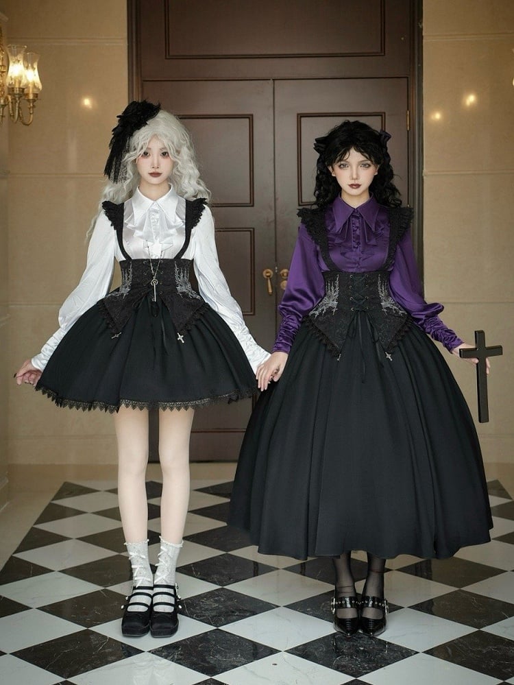 Schwarzer abnehmbarer Short mit Taillen-Lolita-Brustgurten, Gothic-Version, Rock mit hohem Unterteil