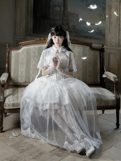 Classic White Snow Hime Lolita Dress Set with Accessories - Airfreeing