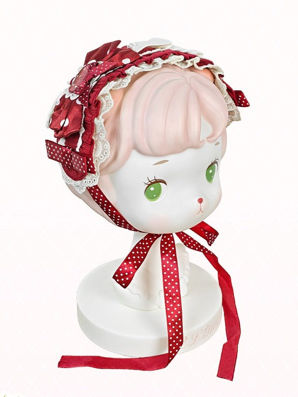 Polka-Dot Ribbon Lace Trim Hairband in Crimson - Day Rabbit