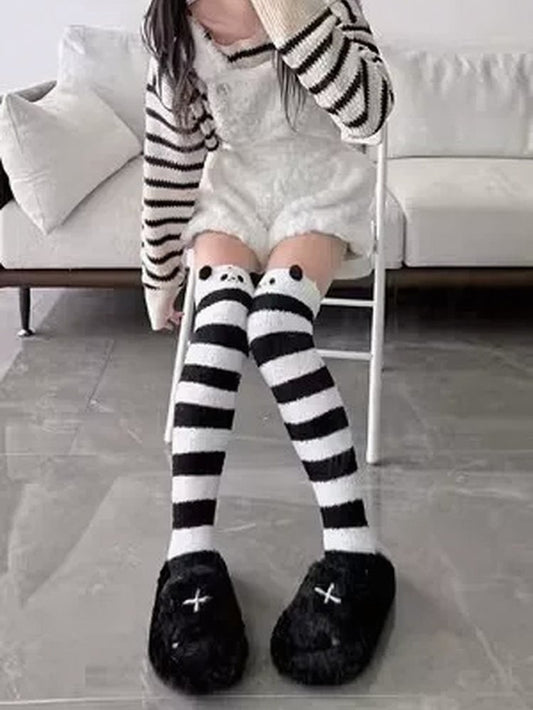 Stockings Thigh-High Black Panda White