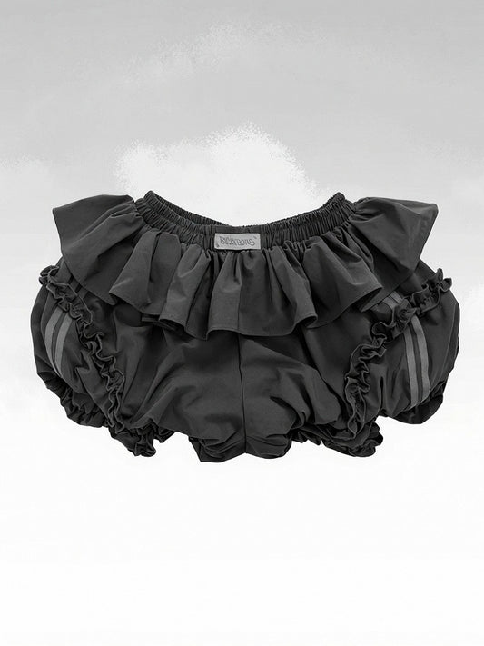 Striped Ruffle Shorts with Skirt Hem - PICKYBONE
